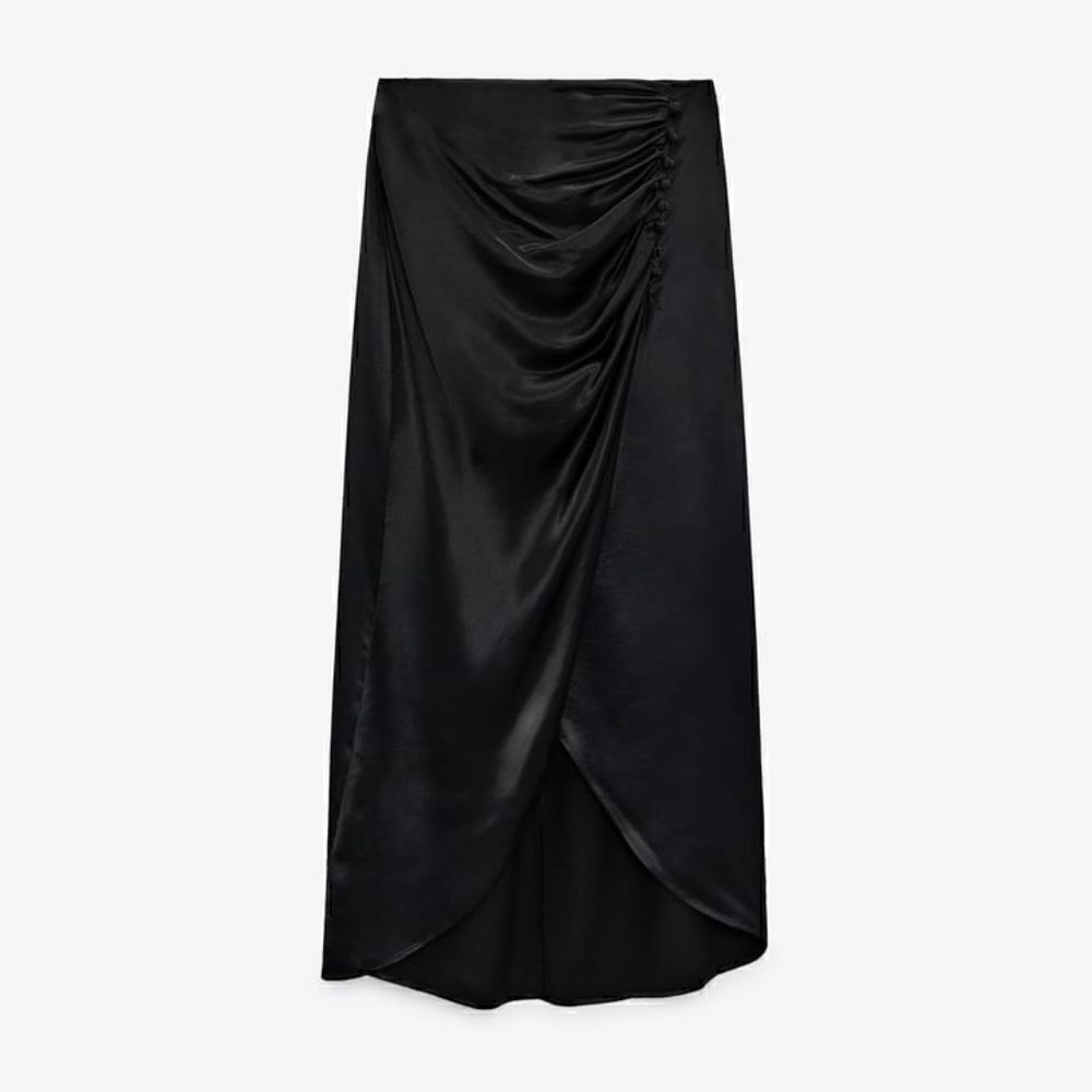 Zara drapped maxi skirt nwt satin black buttons on the front - Picture 4 of 4